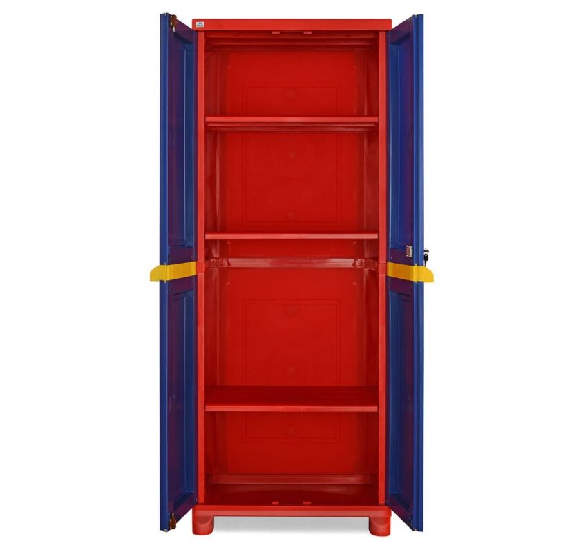 Nilkamal Vishesh Freedom Big 1 (FB 1) 2 Door Plastic Storage Cabinet | Lockable Floor Mount Cabinet for Clothes, Files & Crockery | Multi-Color (Pepsi Blue, Bright Red & Yellow)