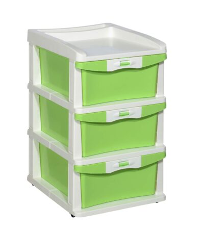 Nilkamal 3-Layer Plastic Chest of Drawers | Cream & Pista Green | Multipurpose Storage Organizer for Kitchen, Home & Office