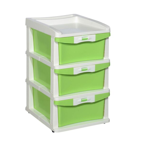 Nilkamal 3-Layer Plastic Chest of Drawers | Cream & Pista Green | Multipurpose Storage Organizer for Kitchen, Home & Office