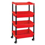 Nilkamal Multipurpose Plastic Trolley – Red/Black | Modern Utility Cart for Kitchen, Office, Bathroom & Home Storage | Durable, Lightweight & Space-Saving