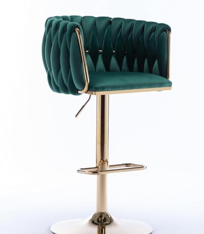 KRISHTHA Dream Furnishing – 1 Velvet Bar/Kitchen Chair with 360° Swivel, Golden Base & Elegant Comfort (Green)