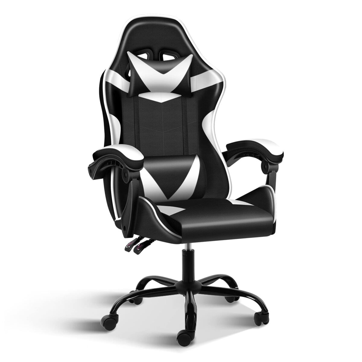 KRISHTHA Big & Tall Gaming Chair | Racing Style Swivel Office Chair | Ergonomic Design with Headrest & Lumbar Support | Black/White | Faux Leather