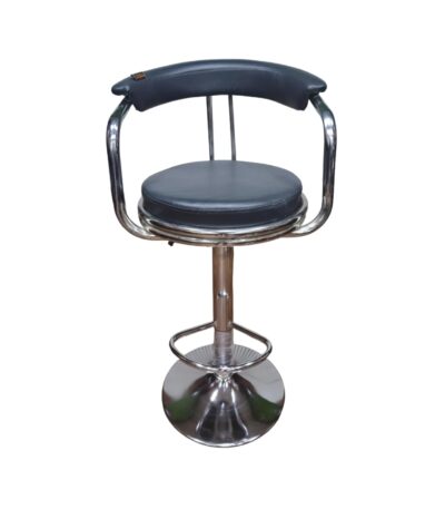 KRISHTHA Leatherette Revolving Bar Stool – Height Adjustable Metal Frame Kitchen Chair (Grey, Medium Size)