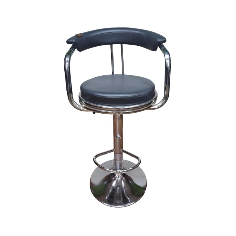KRISHTHA Leatherette Revolving Bar Stool – Height Adjustable Metal Frame Kitchen Chair (Grey, Medium Size)
