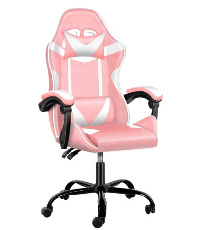 KRISHTHA Ergonomic Racing Gaming Office Chair | Adjustable Swivel Recliner | Wing Back | 400lb Capacity | Faux Leather | Pink (Without Footrest)