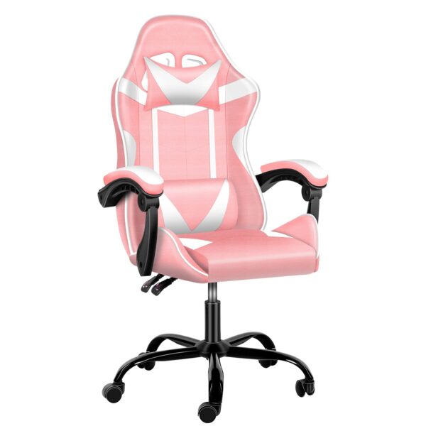 KRISHTHA Ergonomic Racing Gaming Office Chair | Adjustable Swivel Recliner | Wing Back | 400lb Capacity | Faux Leather | Pink (Without Footrest)