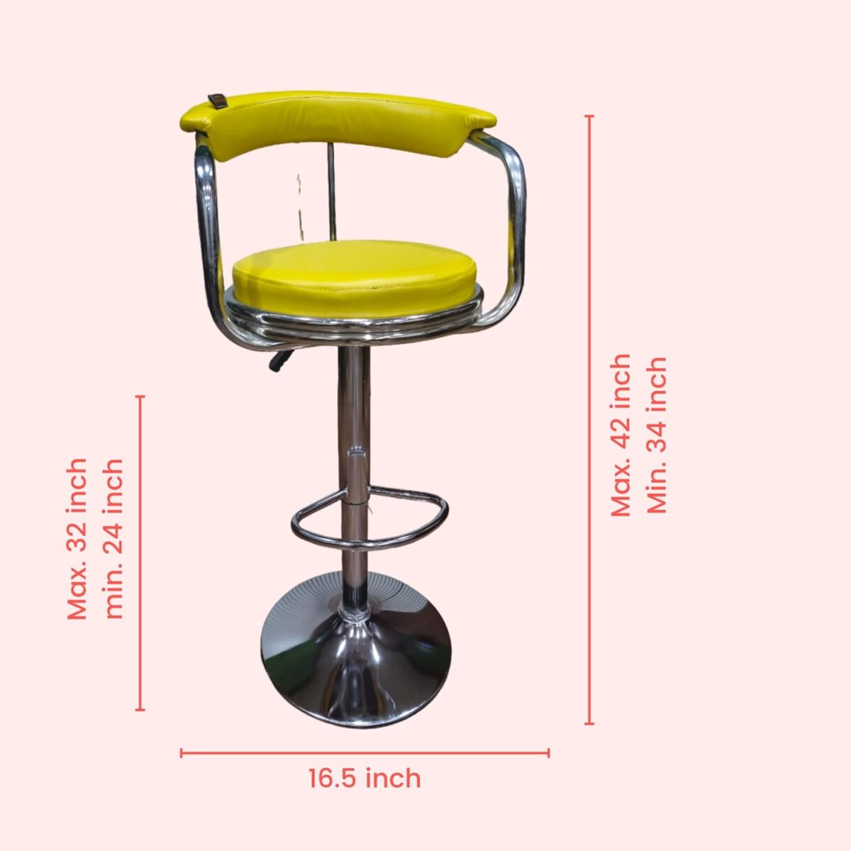 KRISHTHA Yellow Bar Stool – Medium Size Metal Frame Chair with Sled Legs, Leatherette Upholstery, No Assembly Required