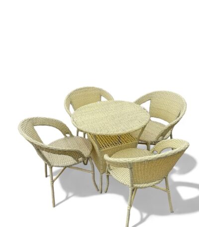 KRISHTHA Korex World Wicker 4-Seater Patio Furniture Set with Round Coffee Table – Outdoor Garden, Balcony, Terrace, Restaurant Use – Beige