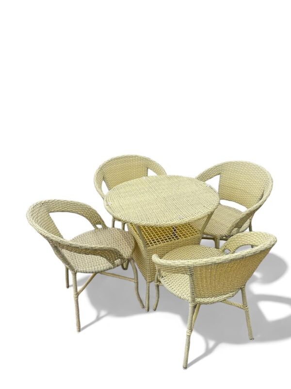 KRISHTHA Korex World Wicker 4-Seater Patio Furniture Set with Round Coffee Table – Outdoor Garden, Balcony, Terrace, Restaurant Use – Beige