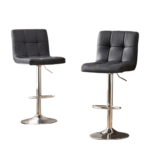 KRISHTHA Sweetcrispy Set of 2 Bar Stools | Adjustable Swivel PU Leather Counter Chairs with Backrest – Light Black