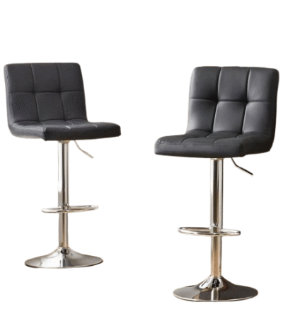KRISHTHA Sweetcrispy Set of 2 Bar Stools | Adjustable Swivel PU Leather Counter Chairs with Backrest – Light Black