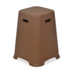 Nilkamal Strong & Durable Plastic Stool – Rattan Dark Beige | Stackable 100% Polypropylene Stool for Living Room, Kitchen, Office & Outdoor | Contemporary Design