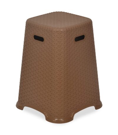 Nilkamal Strong & Durable Plastic Stool – Rattan Dark Beige | Stackable 100% Polypropylene Stool for Living Room, Kitchen, Office & Outdoor | Contemporary Design