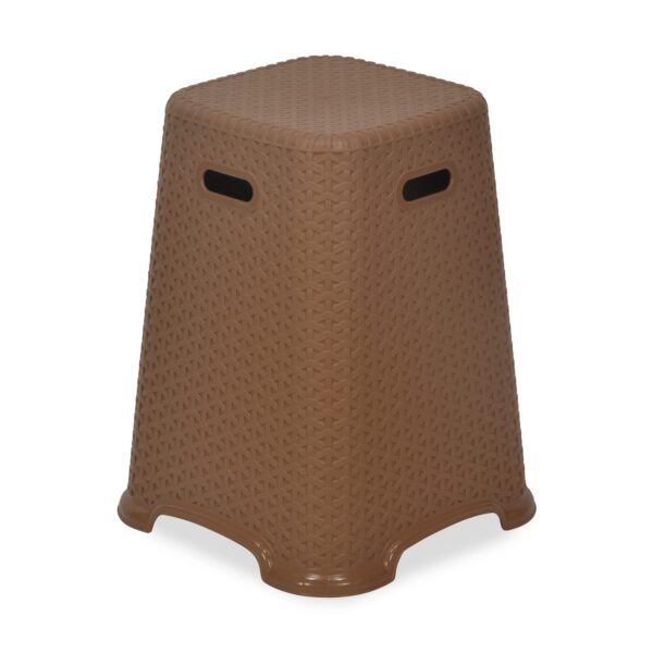 Nilkamal Strong & Durable Plastic Stool – Rattan Dark Beige | Stackable 100% Polypropylene Stool for Living Room, Kitchen, Office & Outdoor | Contemporary Design