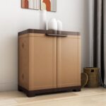 Nilkamal Freedom Mini Plastic Shoe Rack Cabinet with Dustproof Door – Sandy & Dark Brown | Compact Floor-Mount Chappal Stand for Home Use (Indoor & Outdoor)