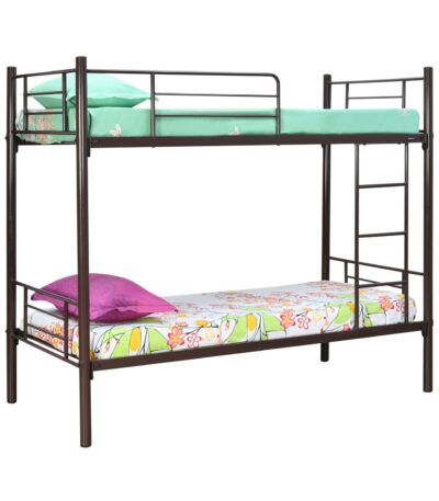 Nilkamal Crossett Metal Bunk Bed – Sturdy Double Decker Bed with Ladder Adjustment (Brown, Knock-Down Delivery)
