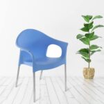 Nilkamal Novella Armchair with Stainless Steel Legs – Blue | Modern Plastic Chair for Home, Office & Outdoor Use