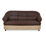 Nilkamal 3 Seater Sofa – Maroon & Beige | Faux Leather Upholstery, Comfortable Padded Arms, Stylish Living Room Seating