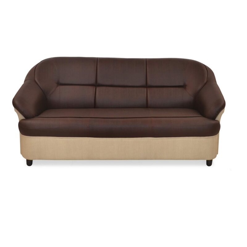 Nilkamal 3 Seater Sofa – Maroon & Beige | Faux Leather Upholstery, Comfortable Padded Arms, Stylish Living Room Seating