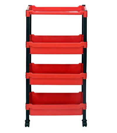 Nilkamal Multipurpose Plastic Trolley – Red/Black | Modern Utility Cart for Kitchen, Office, Bathroom & Home Storage | Durable, Lightweight & Space-Saving