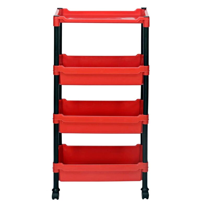 Nilkamal Multipurpose Plastic Trolley – Red/Black | Modern Utility Cart for Kitchen, Office, Bathroom & Home Storage | Durable, Lightweight & Space-Saving