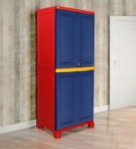 Nilkamal Vishesh Freedom Big 1 (FB 1) 2 Door Plastic Storage Cabinet | Lockable Floor Mount Cabinet for Clothes, Files & Crockery | Multi-Color (Pepsi Blue, Bright Red & Yellow)
