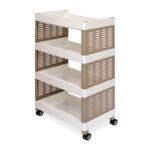 Nilkamal 4-Layer Multipurpose Plastic Trolley Rack with Wheels – Milky White & Taupe Plaza | Portable Rolling Utility Cart | Kitchen Storage Trolley | Compact & Sturdy Organizer