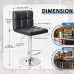 KRISHTHA Sweetcrispy Set of 2 Bar Stools | Adjustable Swivel PU Leather Counter Chairs with Backrest – Light Black