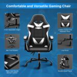 KRISHTHA Big & Tall Gaming Chair | Racing Style Swivel Office Chair | Ergonomic Design with Headrest & Lumbar Support | Black/White | Faux Leather