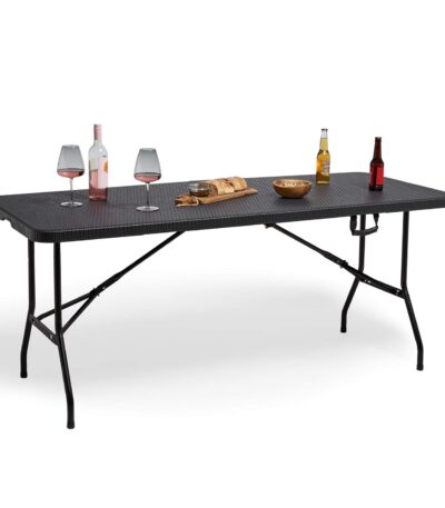 NILKAMAL 6ft Folding Garden Dining Table – Rattan Effect, Weatherproof Outdoor Foldable Table for Patio, Balcony & Garden – Graphite Black