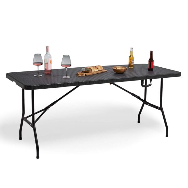 NILKAMAL 6ft Folding Garden Dining Table – Rattan Effect, Weatherproof Outdoor Foldable Table for Patio, Balcony & Garden – Graphite Black