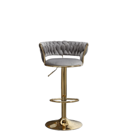 KRISHTHA Velvet Swivel Bar Stool – Adjustable Counter Height Stool with Woven Back & Upholstered Seat (Grey)
