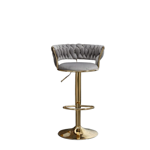 KRISHTHA Velvet Swivel Bar Stool – Adjustable Counter Height Stool with Woven Back & Upholstered Seat (Grey)