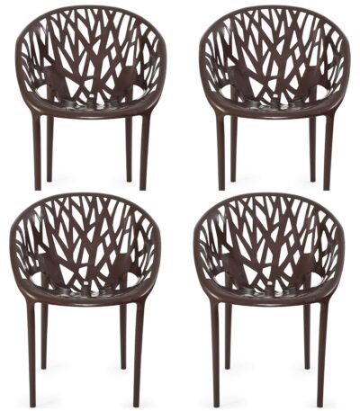 KRISHTHA Web Jaguar Plastic Chairs – Set of 4, Solid Back, Ergonomic Design, Foam-Filled, Brown – Ideal for Office, Home, Conference Use