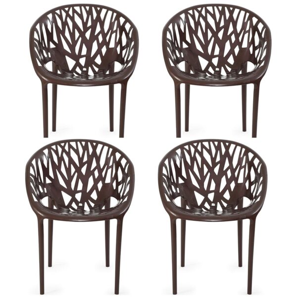 KRISHTHA Web Jaguar Plastic Chairs – Set of 4, Solid Back, Ergonomic Design, Foam-Filled, Brown – Ideal for Office, Home, Conference Use