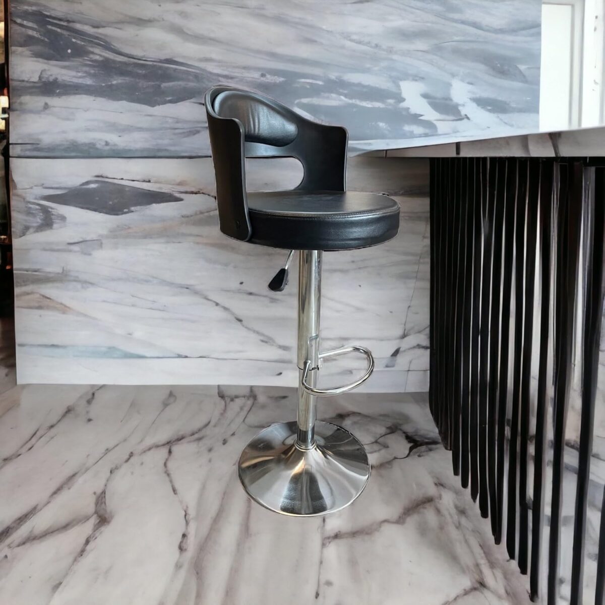 KRISHTHA Wooden Expert Rotating Chair – Versatile Leather Bar, Dining & Living Room Chair with Black Leather Finish
