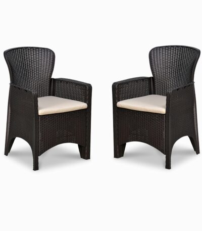 Nilkamal Breeze 2 Seater Balcony Sofa Set | Weathered Brown | Compact Indoor & Outdoor Cane Design Patio Chair with Cushions | Perfect for Garden, Balcony, Poolside & Terrace Seating