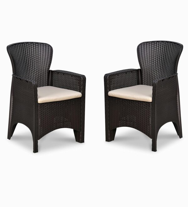 Nilkamal Breeze 2 Seater Balcony Sofa Set | Weathered Brown | Compact Indoor & Outdoor Cane Design Patio Chair with Cushions | Perfect for Garden, Balcony, Poolside & Terrace Seating