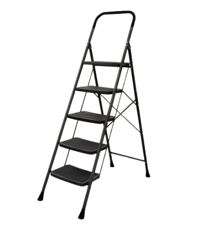 Nilkamal 5-Step Foldable Steel Ladder – Heavy-Duty, Wide Anti-Skid Steps for Home Use (Black)