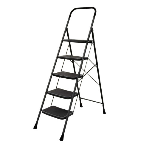 Nilkamal 5-Step Foldable Steel Ladder – Heavy-Duty, Wide Anti-Skid Steps for Home Use (Black)