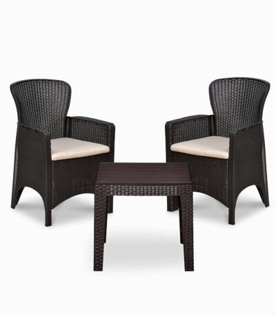 Nilkamal Breeze 2 Seater Balcony Sofa Set with Square Center Table | Weathered Brown | Indoor & Outdoor Patio Furniture with Toughened Glass Top Table | Perfect for Garden, Terrace & Café