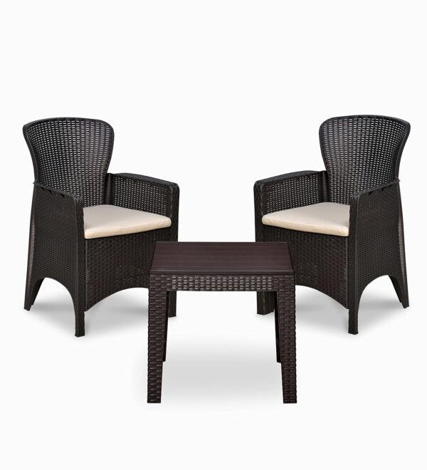 Nilkamal Breeze 2 Seater Balcony Sofa Set with Square Center Table | Weathered Brown | Indoor & Outdoor Patio Furniture with Toughened Glass Top Table | Perfect for Garden, Terrace & Café