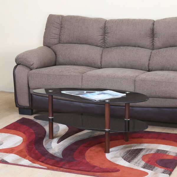 Nilkamal Stuart Tempered Glass Center Table – Modern Coffee Table with Open Shelf, Black/Walnut Finish