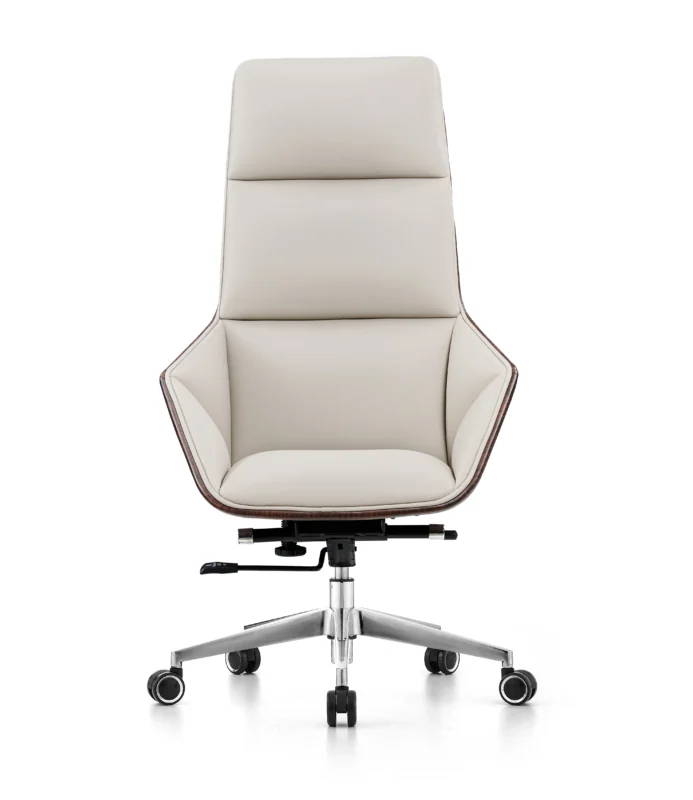 KRISHTHA Wood Shell White Luxury High Back Swivel Executive Office Chair – Classic Leather Ergonomic Chair for Managers