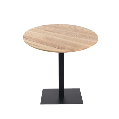 KRISHTHA Stainless Tube Base Restaurant Dining Table – Wood Top with Metal Tulip Base for Cafes, Bistros & Coffee Shops