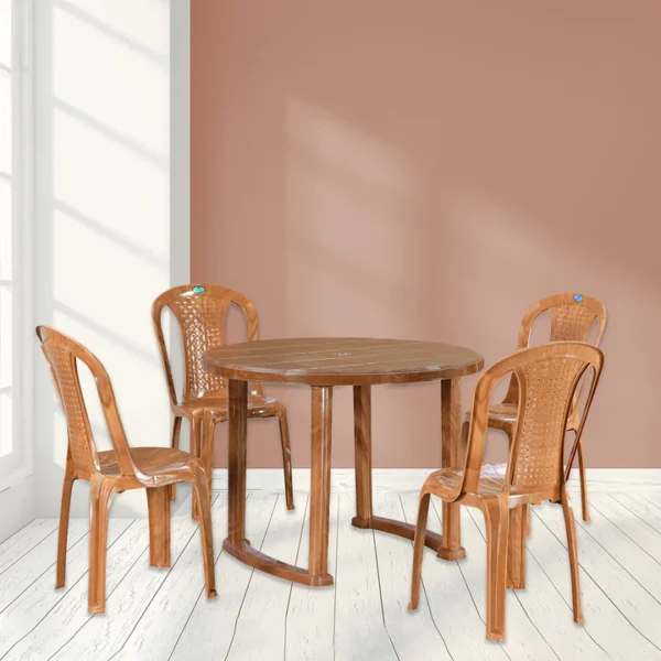 Nilkamal 4-Seater Dining Table Set – Brown | Ideal for Kitchen, Dining Room, Garden & Café