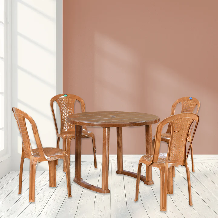 Nilkamal 4-Seater Dining Table Set – Brown | Ideal for Kitchen, Dining Room, Garden & Café