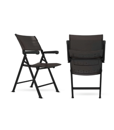 Krishtha Ezee Arm Folding Chair with Armrest – Black | Heavy-Duty Foldable Metal Chair with Comfort Arm Support | Ideal for Office, Home, Events & Outdoor Use