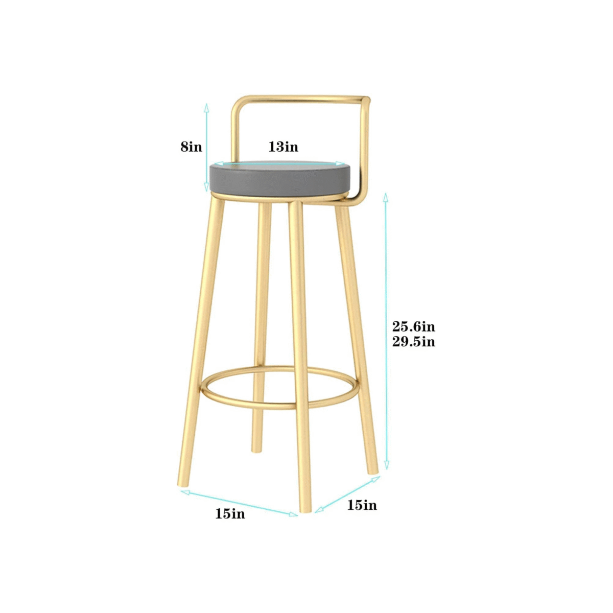 KRISHTHA Designer Kitchen Bar Height Stools – Faux Leather Upholstered Chairs with Gray & Gold Metal Legs, 150kg Capacity