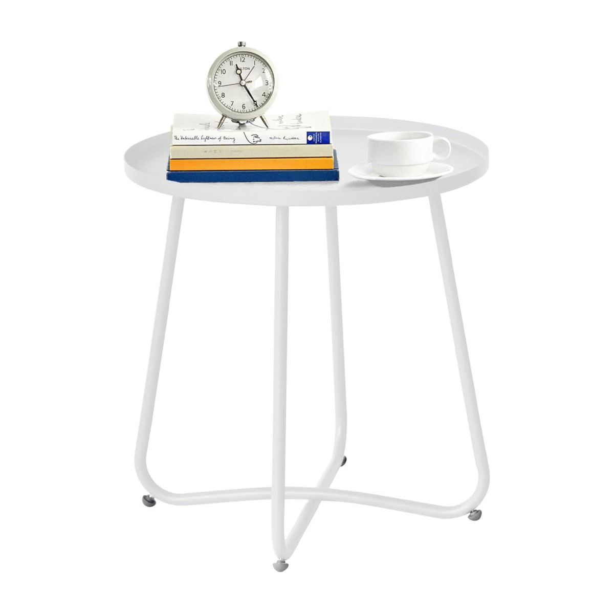 Krishtha Outdoor Round Side Table – Small White Patio End Table with Weather-Resistant Steel for Balcony, Garden, Yard & Terrace Use
